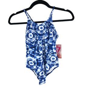 Kanu Girls One Piece Swimsuit Tie Dye Blue White 10
